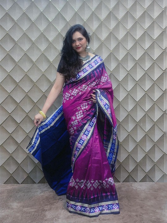 DARK PINK AND ELECTRIC BLUE PASAPALI SAMBALPURI  PATA SAREE